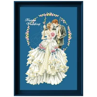Happy wedding cross embroidery kit fairy pattern design 18ct 14ct 11ct denim blue canvas Cross-stitch DIY needlework