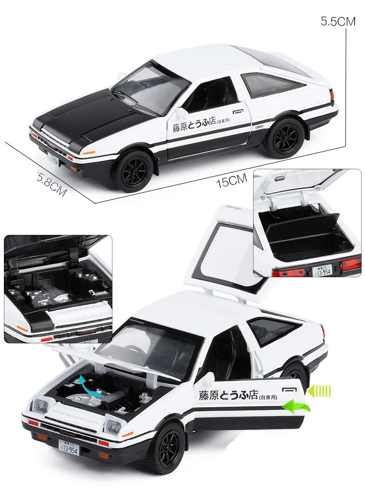 1:32 мультфильм начальный D AE86 сплав металла литья под давлением автомобили модельные автомобили RX7 тяните назад свет игрушки для детей горячий суперкар колеса