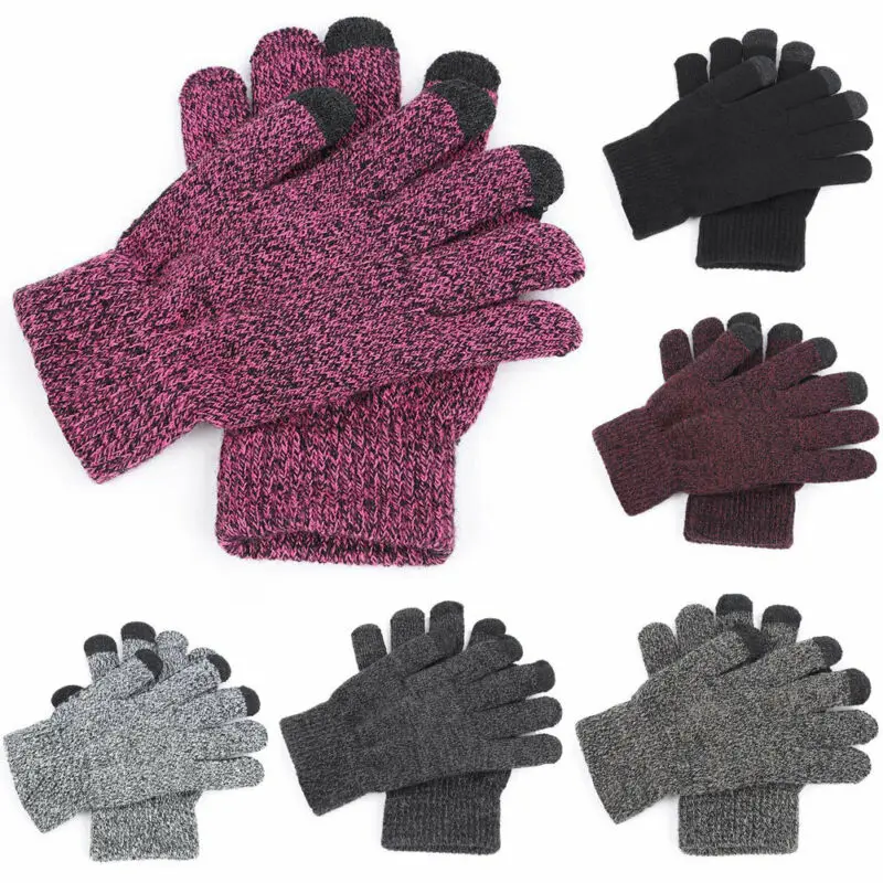 Women Ladies Men's Thick Knitted Woolly Gloves Winter Warm Thermal Mittens | &amp