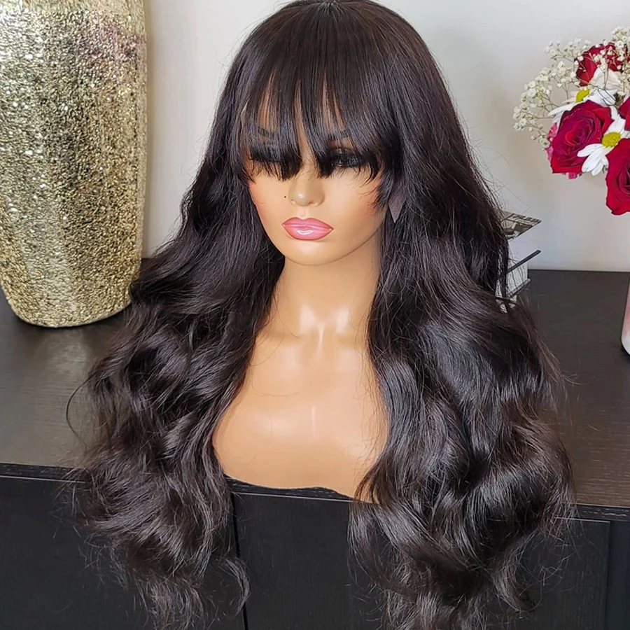 

Парик из волнистых человеческих волос с челкой, парик с челкой, парик из человеческих волос для женщин, парик из 180% бразильских волос Remy