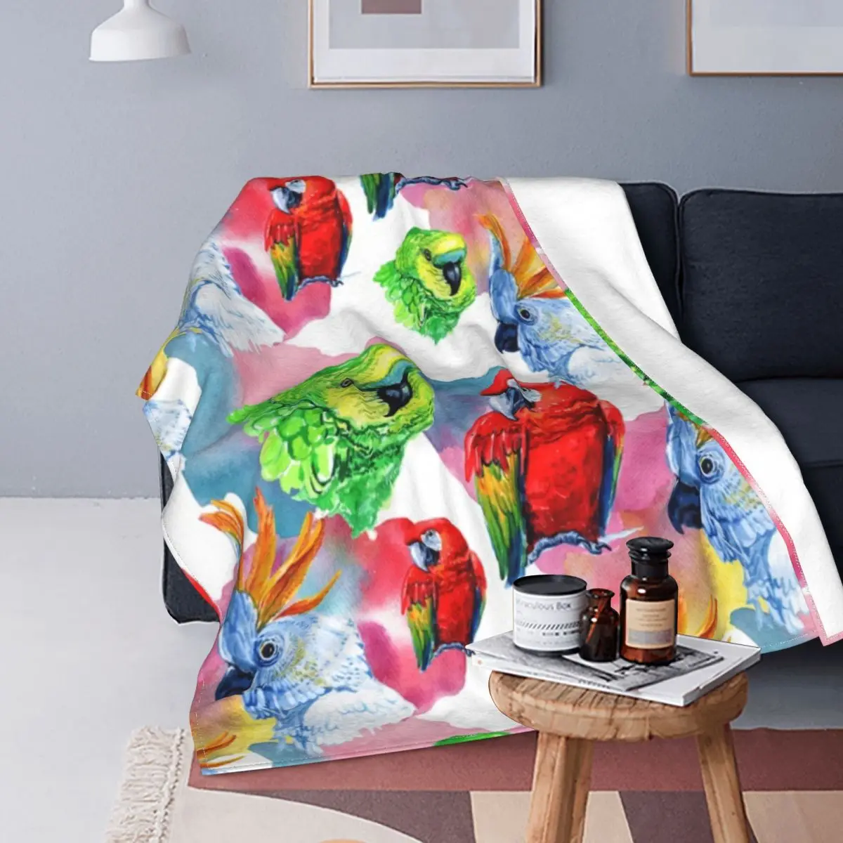 

Colourful Tropical Birds Parrot Pattern Comfortable Air-Conditioned Super Soft Fleece Blanket For Bed Couch Dropship Blankets