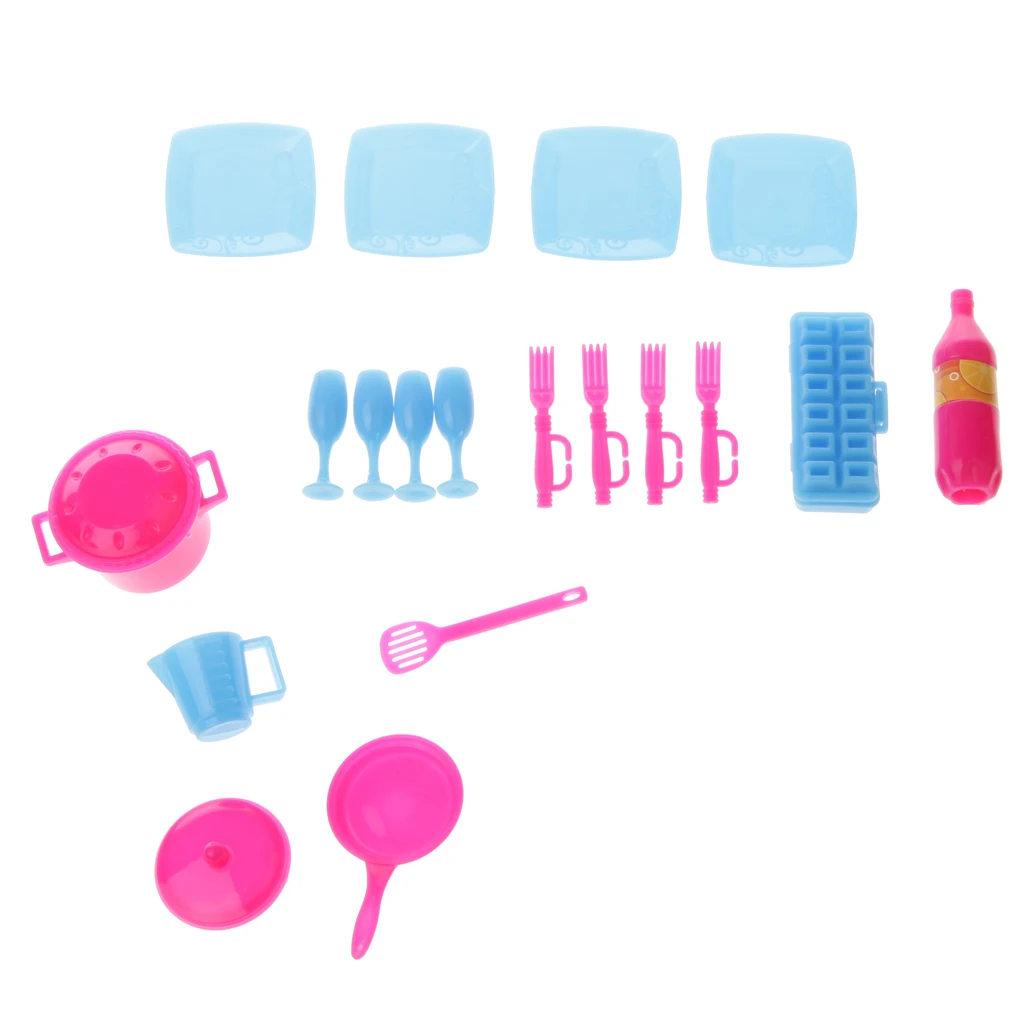 

30pcs Dollhouse Plastic Kitchenware & Food Set for Doll Accessories