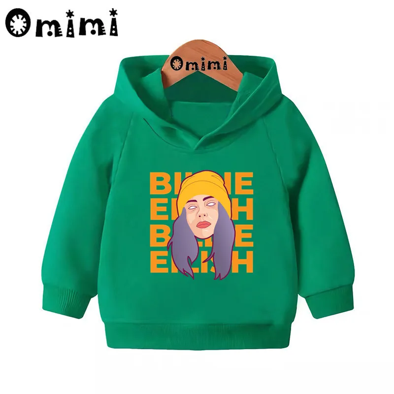 Детские толстовки с принтом Billie Eilish; Детские повседневные толстовки с капюшоном; пуловер для малышей; топы для маленьких девочек и мальчиков; осенняя одежда; KMT4569