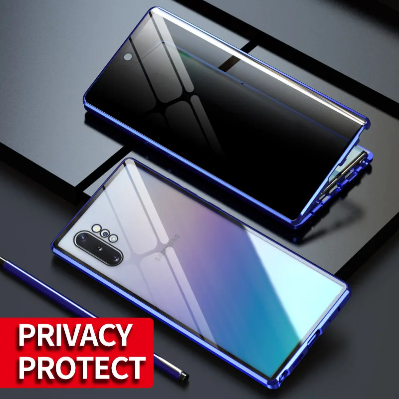 magnetic tempered glass privacy metal case for samsung s8 s9 s10 s20u s20 plus coque 360 magnet for samsung note 8 9 10 cover free global shipping
