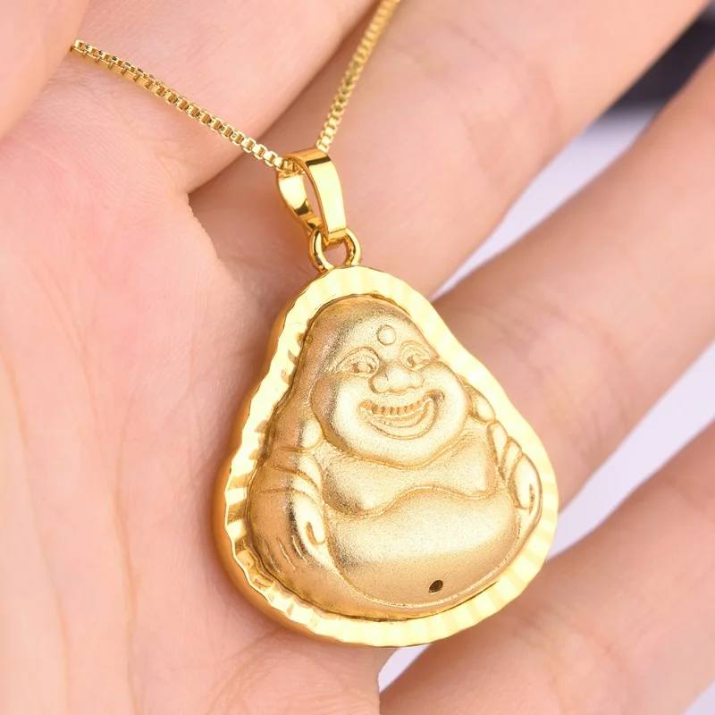 

OMHXZJ NA289 Jewelry Wholesale European Fashion Fine Woman Man Party Birthday Wedding Gift Maitreya 24KT Gold Pendant Necklace