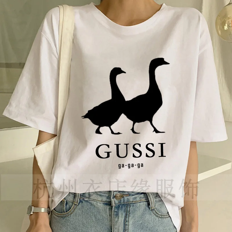 Женская футболка с принтом утки Повседневная Свободная круглым вырезом и