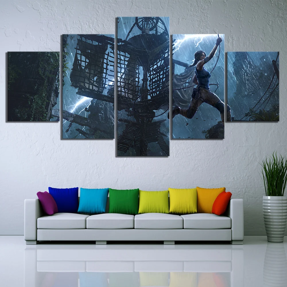 Печатные плакаты модульные картины на холсте HD 5 панелей тень гробницы Райдер