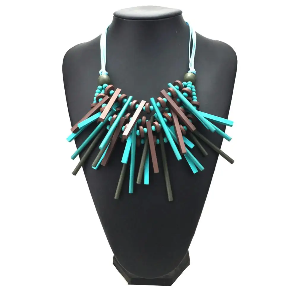 Женское Ожерелье с деревянными бусинами массивное ожерелье чокер на цепочке