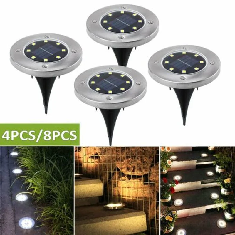

8PCS Solar Powered Ground Lights Waterproof Garden Pathway Deck Floor Decoration Buried Security Lighting Outdoor Lamp