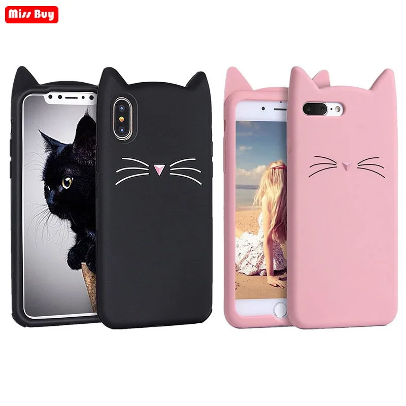 3D Cute Cartoon Beard Cat Case For iphone 5 5S SE 6 6S 7 8 Plus X XR XS Max Cover Silicone TPU for iPhone Coque |