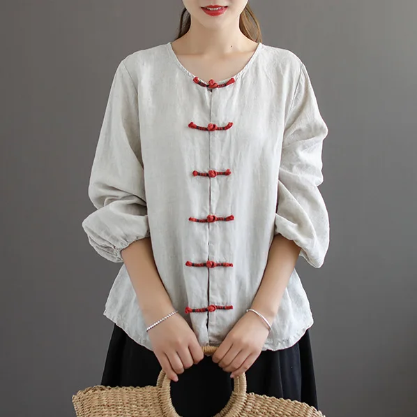 Женская блузка в стиле ретро Свободный кардиган с круглым вырезом и рукавами