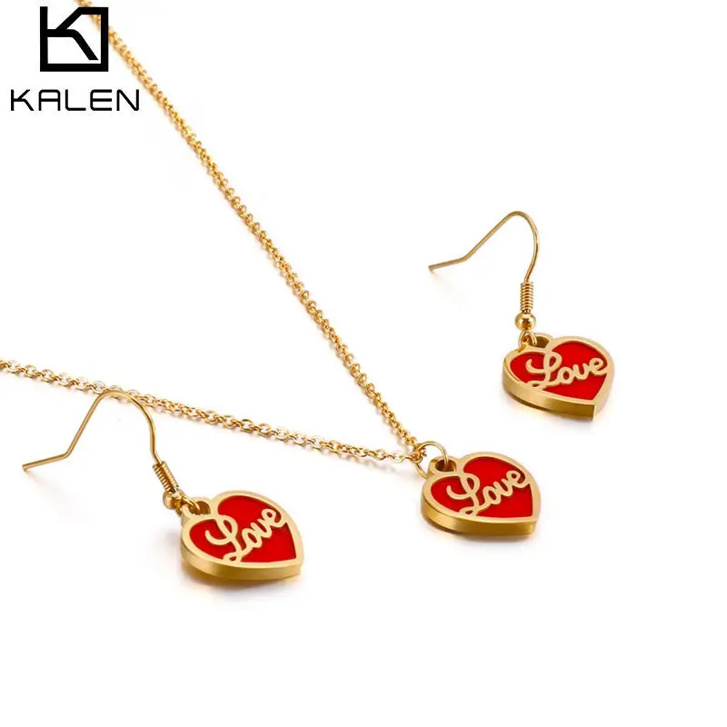 

Kalen New Love Jewelry Set Necklace Exquisite and Earring Statement Girlfriend Gift Cute Bicolor Necklace Set Collier Femme