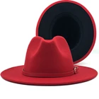 Простой унисекс красного и черного цвета фетр для пэчворка шляпа для джаза Для мужчин Для женщин Для мужчин с плоским краем из смешанной шерсти фетровая шляпка шерстяная шляпы Панамы шляпа Винтаж шляпа
