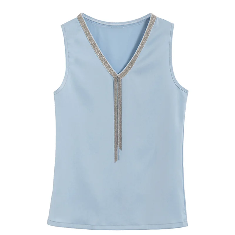 Женский Атласный топ Garemay черный без рукавов с глубоким v образным вырезом в