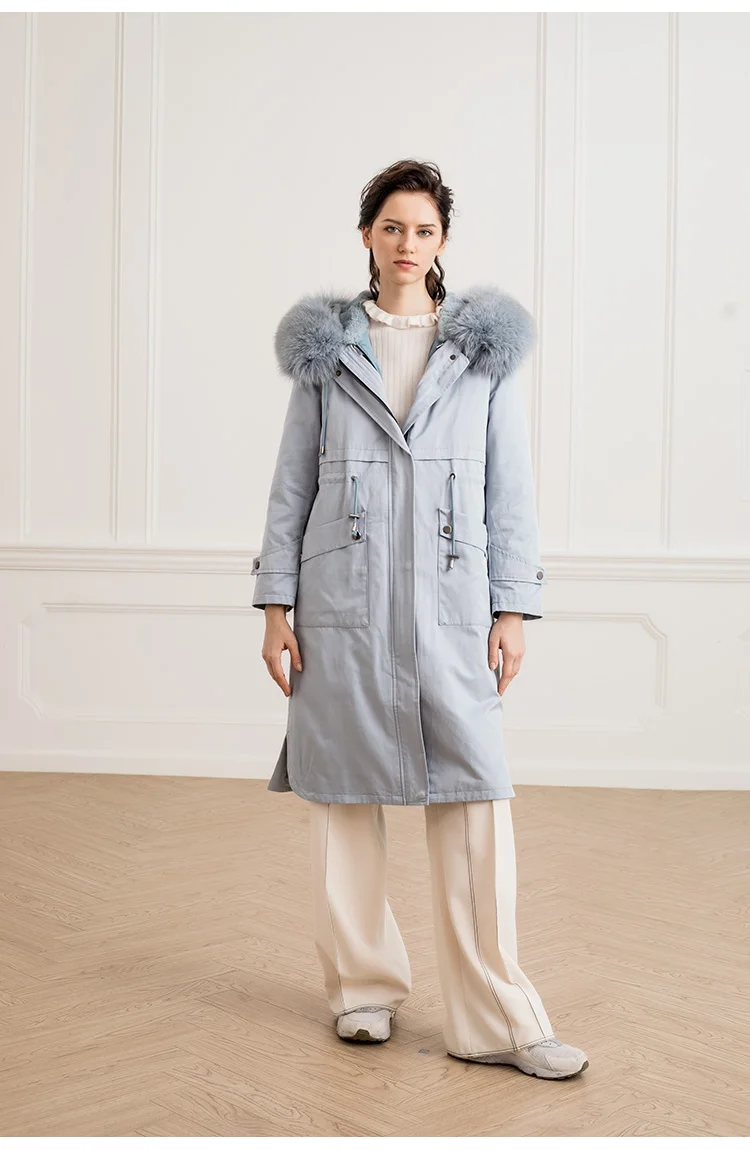 Женская парка с воротником из лисьего меха и подкладкой кроличьего | одежда