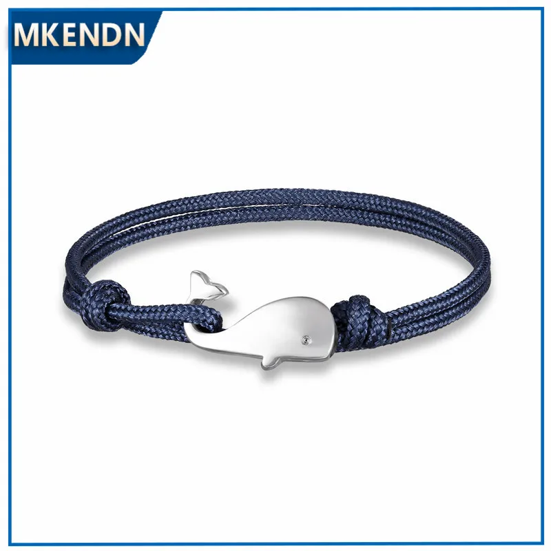 MKENDN New Beach Vacation Tiny Whale Tail Bracelet Couple Men Women 550 Paracord Jewelry Wrap Metal Hooks Summer style