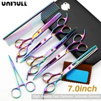 newest 7 professional pet grooming kit direct and thinning scissors and curved pieces 4 pieces technicolor black handle
