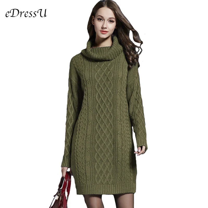 2019 Women Long Pullovers Turtleneck Sweater Autumn Winter Knitted Dress Elegant White Pullover Outwear Jacket YH-1 | Женская одежда