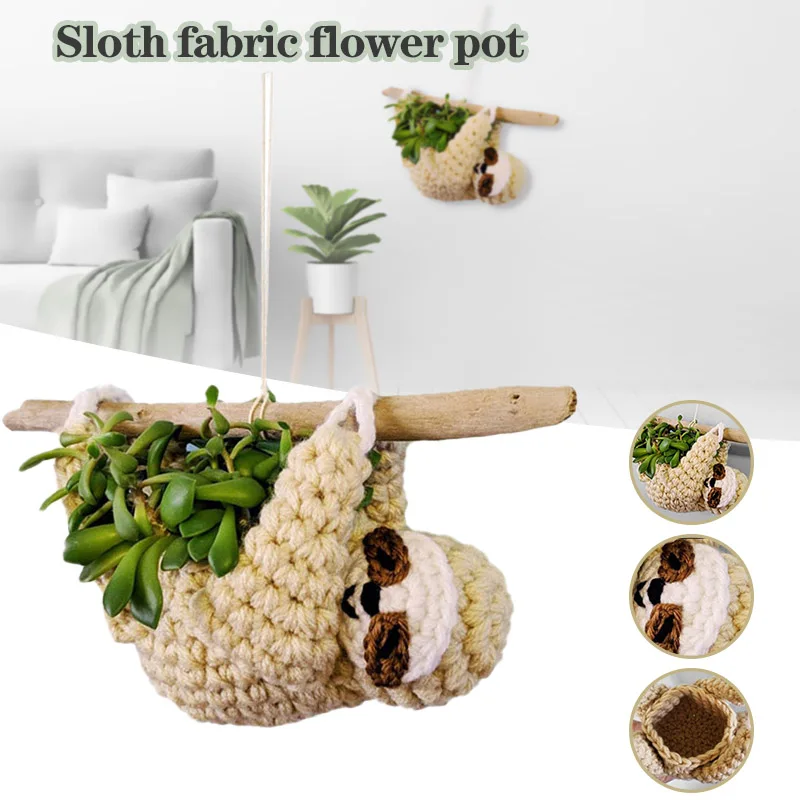 

Newly Sloth Hanging Flower Pot Fabric Cute Home Innovative Flower Pot Suitable for Succulents Flowers