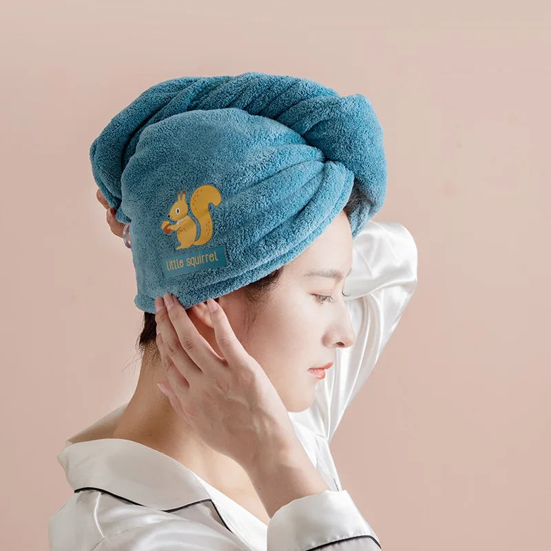 

Girl's Hair Drying Hat 5s-10s Quick-Dry Hair Dry Microfiber Solid Towels Bathroom Super Absorption Turban Cap Cartoon Bath Towel
