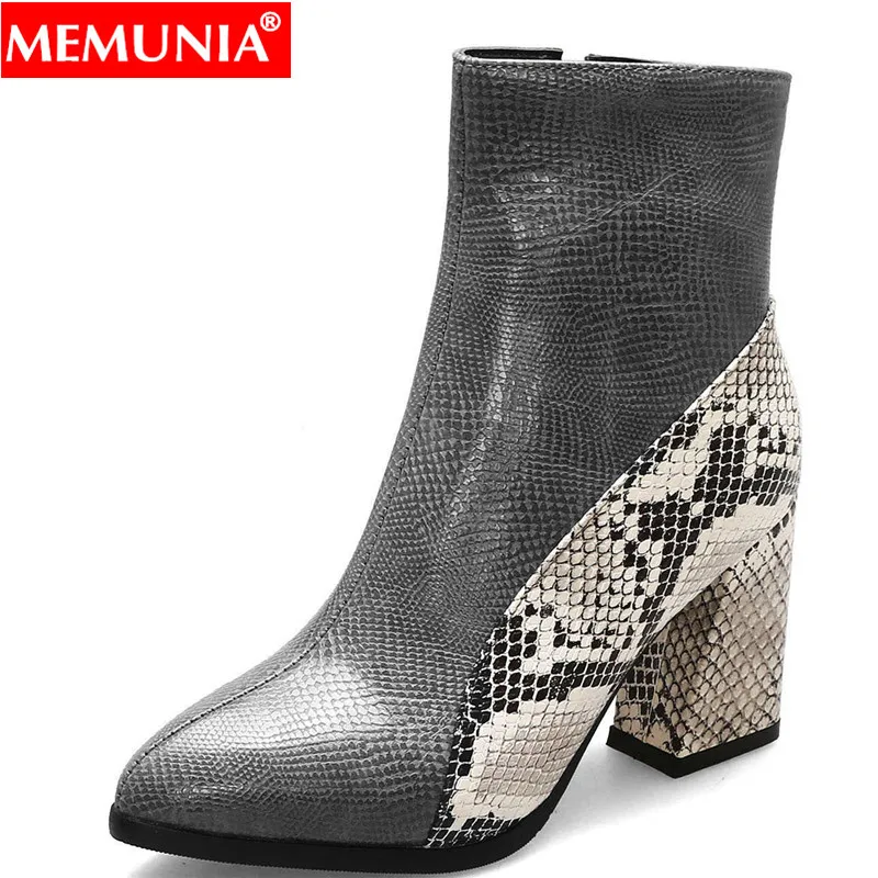 MEMUNIA Women boots snake pu leather thigh high heels autumn winter shoes fashion zipper ladies ankle female | Обувь