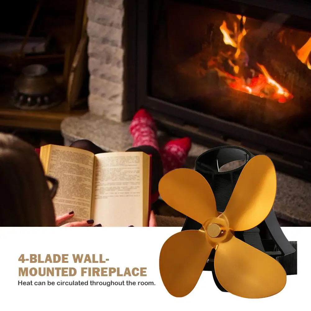 

Heat Powered Stove Fan 4 Blades Aluminum Low Noise Home Heat Distribution Fan Burner Heat Sink Ventilation Device
