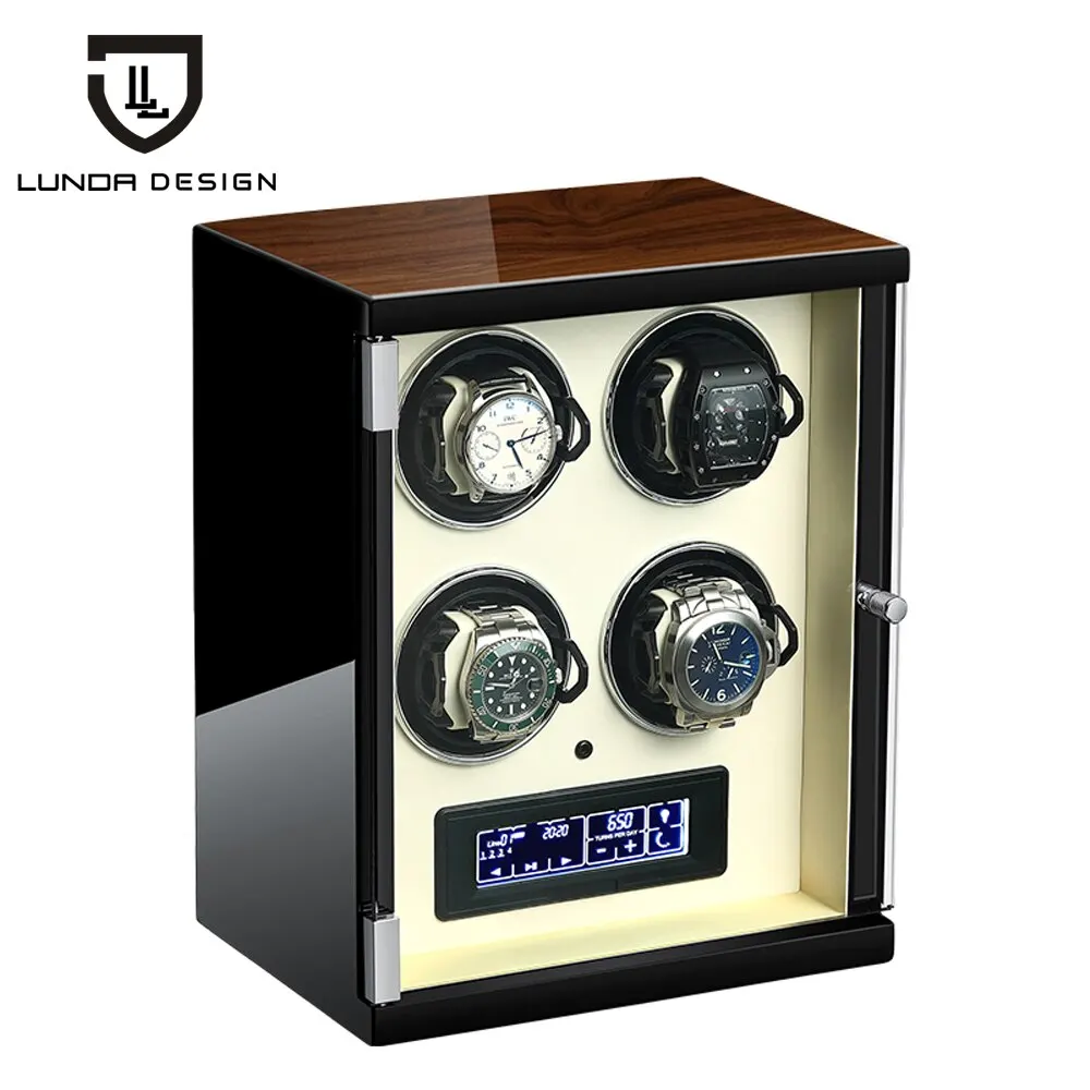 

LUNDA Luxury Wooden Watch Winder Box Motor Shaker Holder 4 slots storage Boxes Automatic Mechanical Watches Winding Machine