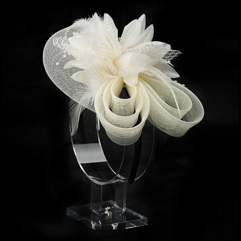 2 шт. Женская Маленькая Шпилька шапка с перьями кремово-белый розовым - купить по