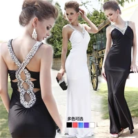 black red rhinestone formal evening dress women slim toast sexy backless luxurious wedding party gowns