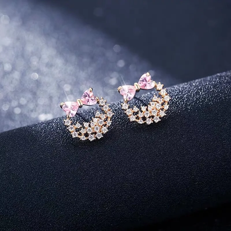 2020 Design Wreath Bow Earrings Female Simple For Women Crystal Dangle Zircon Sweet Jewelry Gift | Украшения и аксессуары