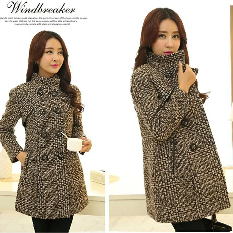 

NEW Autumn Winter Female Middle Long Mother Women Jacket Wool Coat Plaid Woolen Coat coat women fall clothes for women