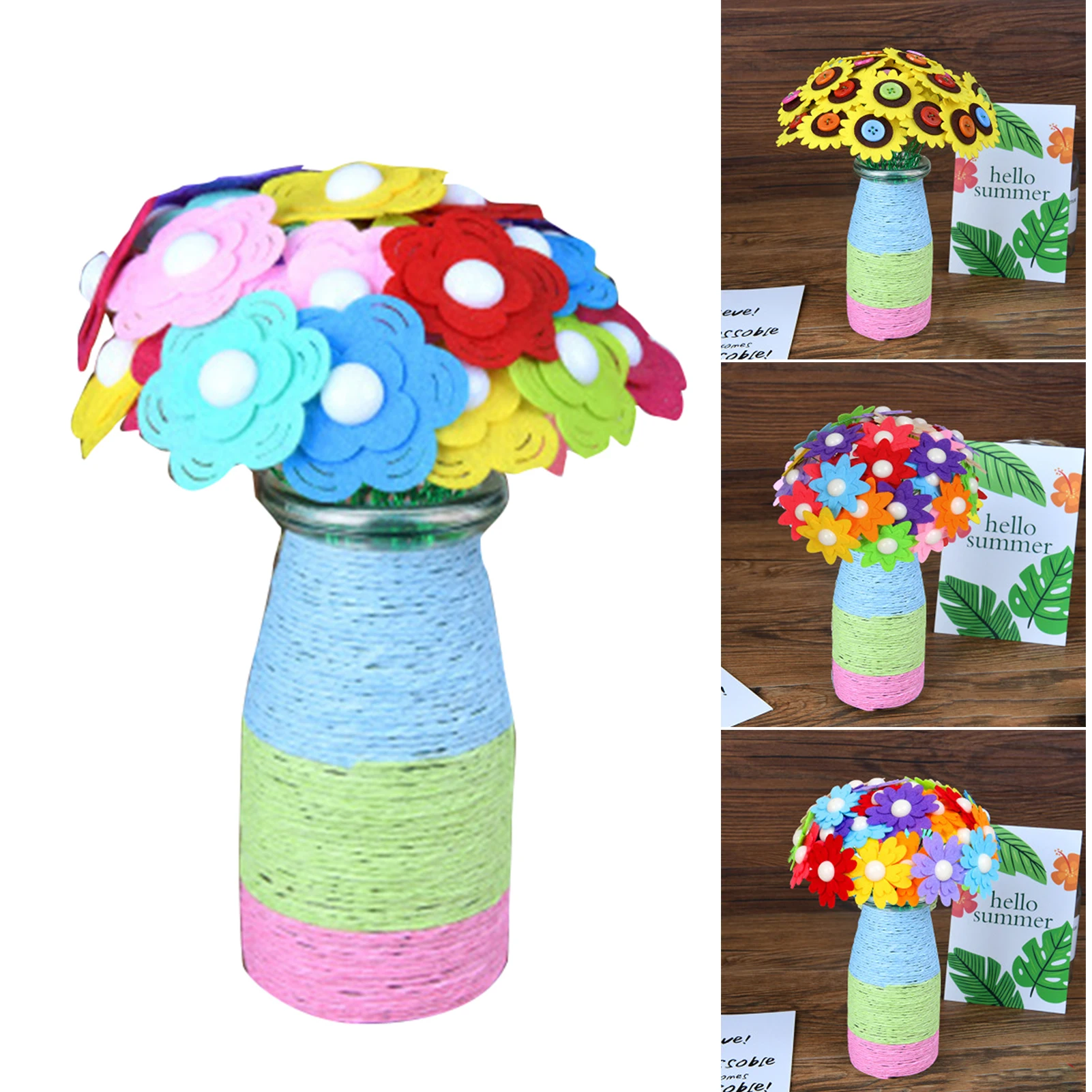 

Creatives Button-made Flower Handcraft Flower Bouquet Development Button Flower for Children Kids DIY HUG