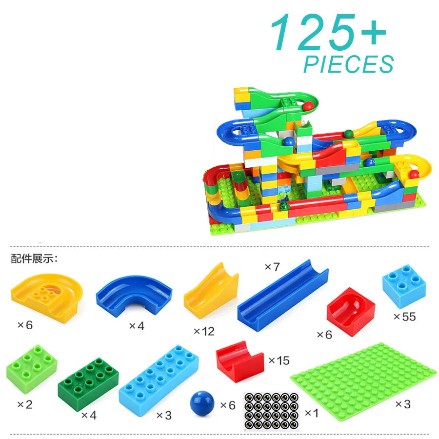 

125Pcs Marble Runs Race Big Building Blocks Funnel Jungle Slides Track DIY Bricks Toys for Children Gift Compatible with Duploed