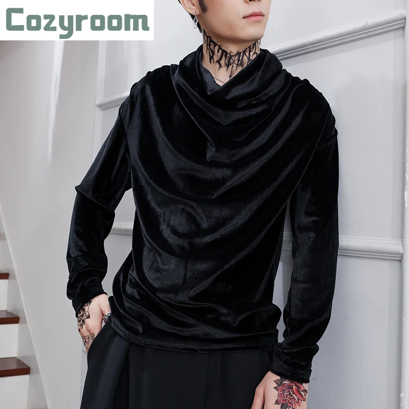 

Men T Shirt 2021 Korean Version Of The New Handsome Trendy Fashion Casual Pile Collar Pleated Long-sleeved T-shirt Large Size