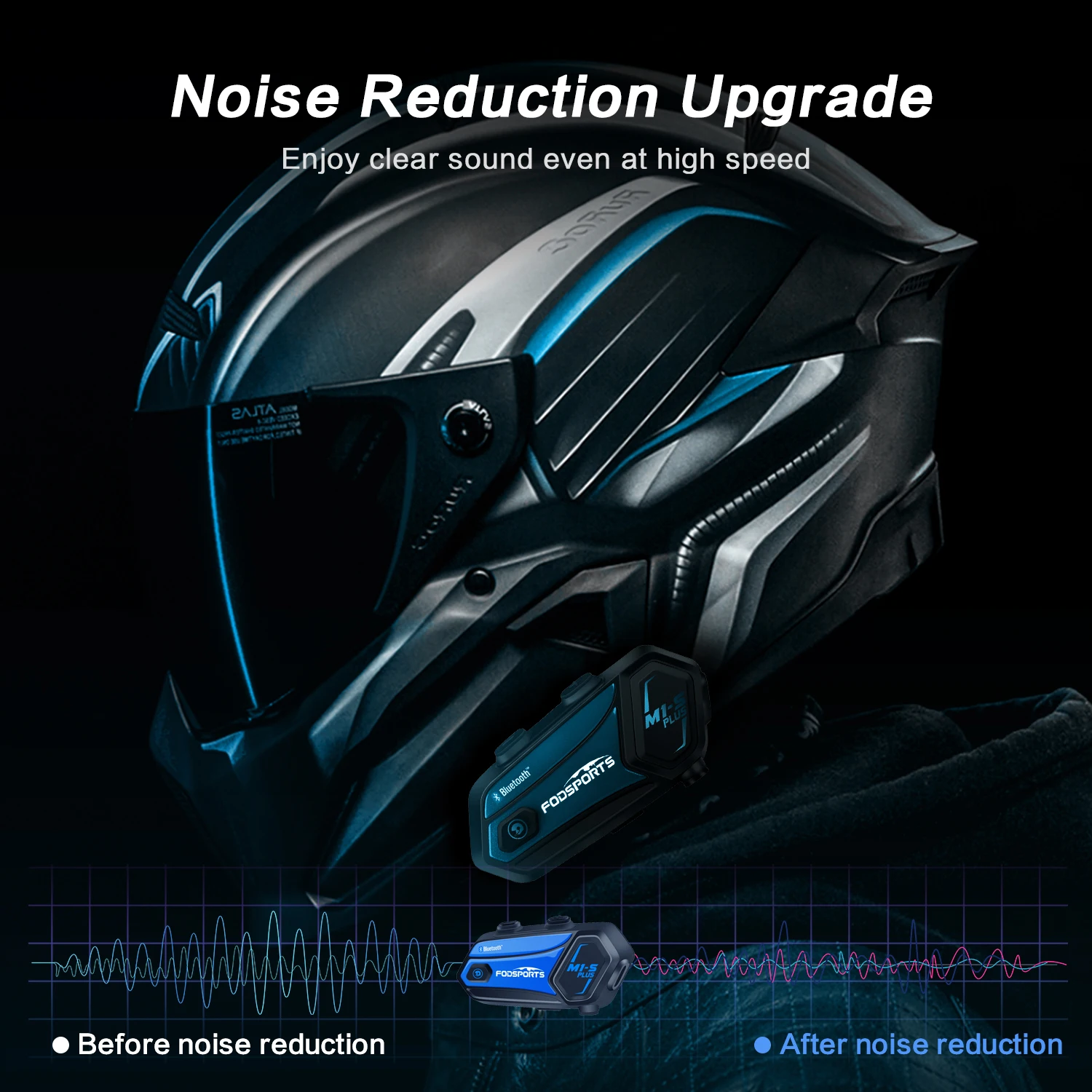 Fodsports 2 pcs M1-S Plus motorcycle intercom helmet bluetooth headset 8 way wireless BT5.0 interphone FM radio music sharing enlarge