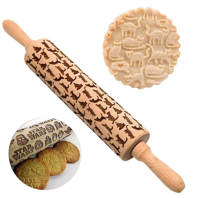 

Embossing Engraved Rolling Pin Cookies Fondant Cake Dough Roller Baking Accessories Patterned Rolling Pin Kitchen Tool
