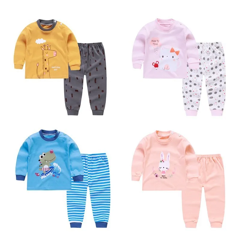 Детские пижамные комплекты теплая футболка с длинными рукавами и круглым