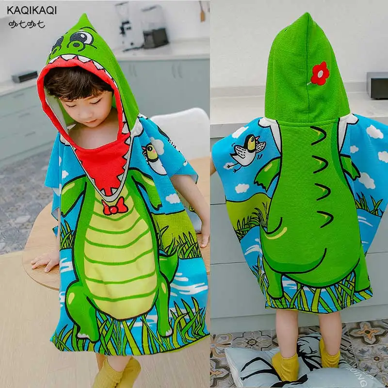 dinosaur Детский хлопковый пляжный плащ, полотенце, детское банное полотенце с капюшоном с рисунком русалки и акулы для маленьких мальчиков и девочек - Цвет: dinosaur