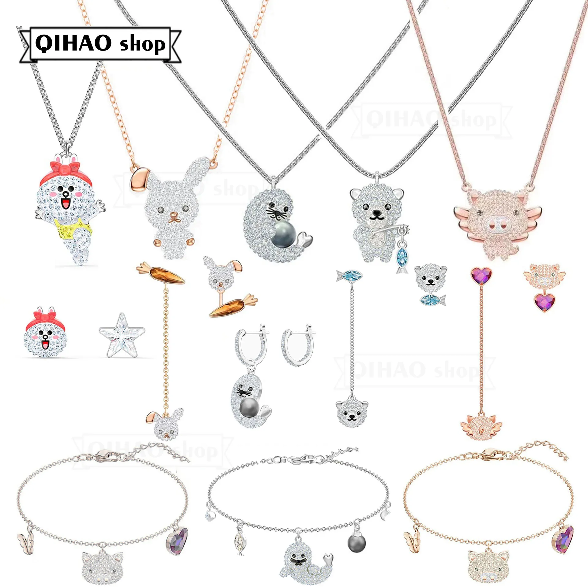 

2021 Fashion Jewelry High Quality Swa1:1 Exquisite Charm Lovely Carrot Rabbit Seal Polar Bear Flying Pig Necklace Romantic Gift