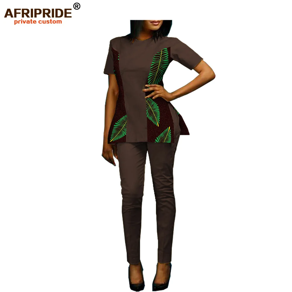 Женский брючный костюм в африканском стиле AFRIPRIDE с коротким рукавом и круглым