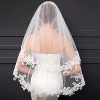 2020 new 2 tiers white ivory lace appliques edge wedding bridal veil with comb women short bridal veil