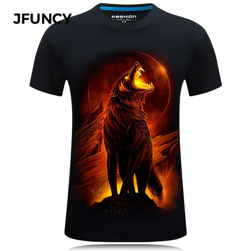 JFUNCY Men 3D T-shirt Summer Casual Harajuku Volcanic Wolf Print Man Tee Shirts Short Sleeve Male Tops Plus Size Hip-hop Tshirt