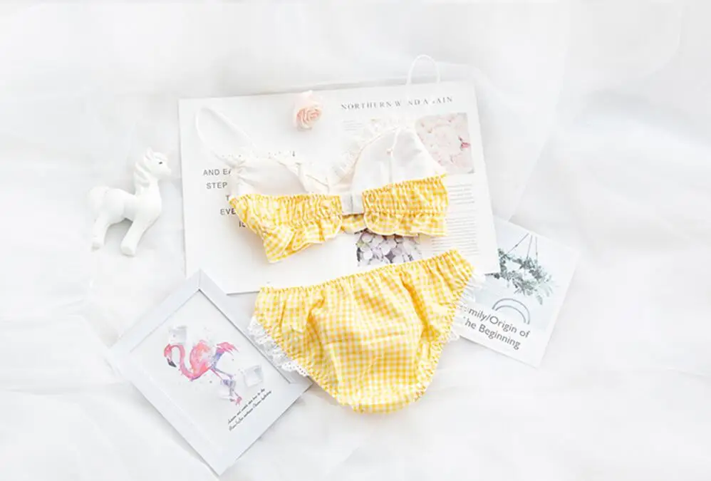 Маленький свежий Японский Милый Винтажный комплект нижнего белья в клетку с