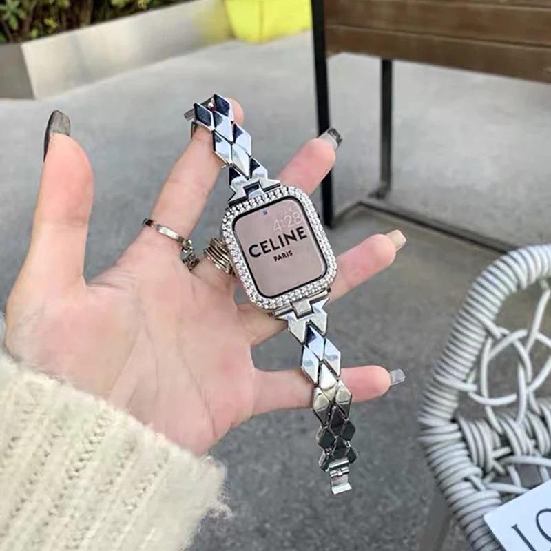 Metal stainless steel strap for Apple Watch SE 6 5 4 44mm 40mm watch, suitable for iwatch6/3/2 38mm 42mm diamond metal strap