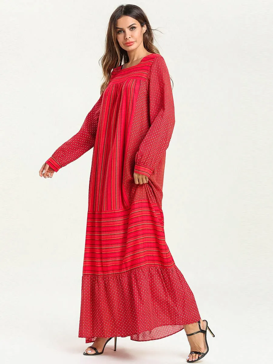 Женское платье макси Abaya Dubai красное мусульманское кафтан турецкая исламская