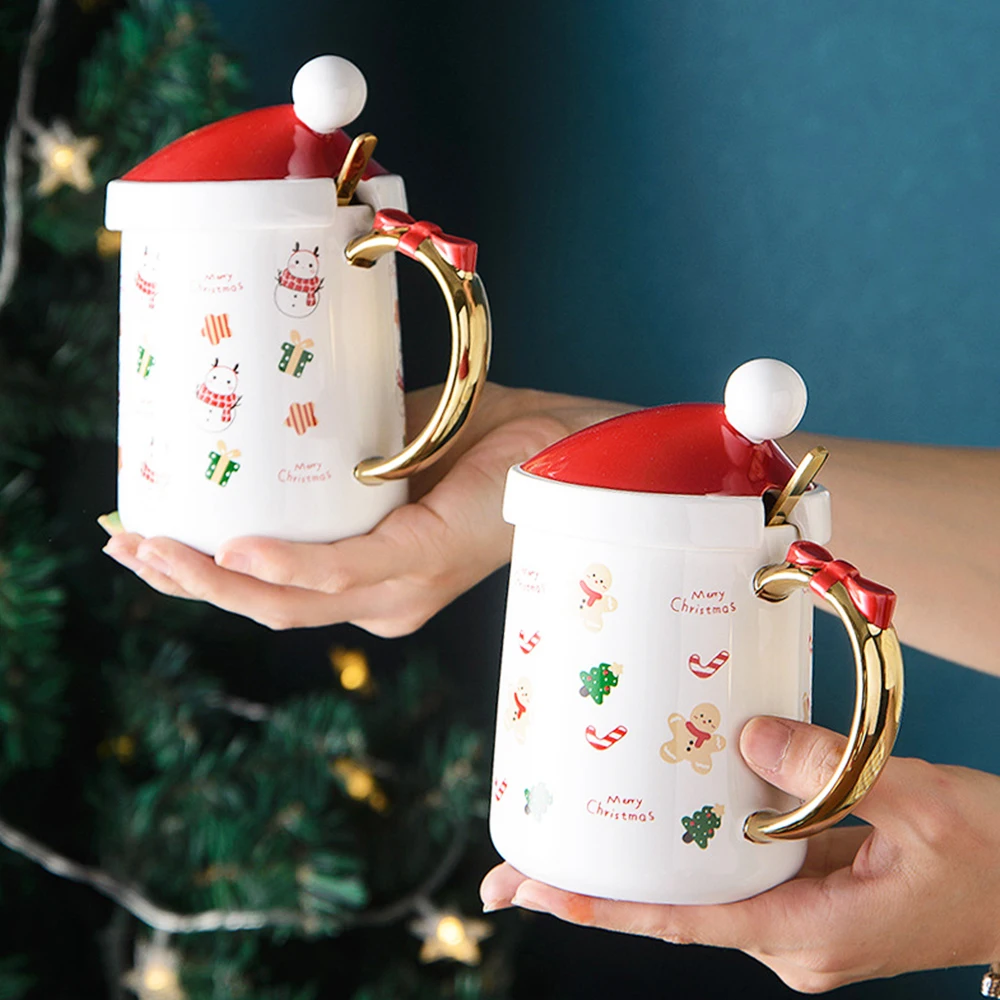 

400 мл Рождественская шляпа, керамическая чашка для воды, кружка для молока, кофейная чашка с крышкой, бытовая чашка для воды, новый год 2022, кре...