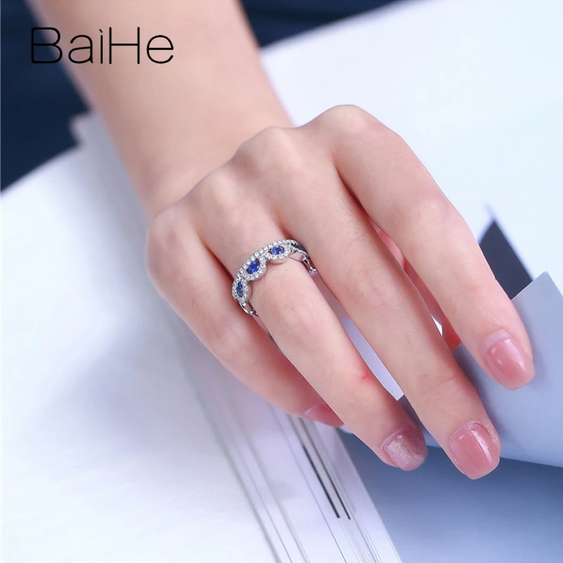 BAIHE, 14 карат, белое золото, 0.60ct, натуральный сапфир, 0.40ct, натуральные бриллианты, для женщин, хорошее ювелирное изделие, обручальное кольцо, кольцо в виде короны, подарочное кольцо