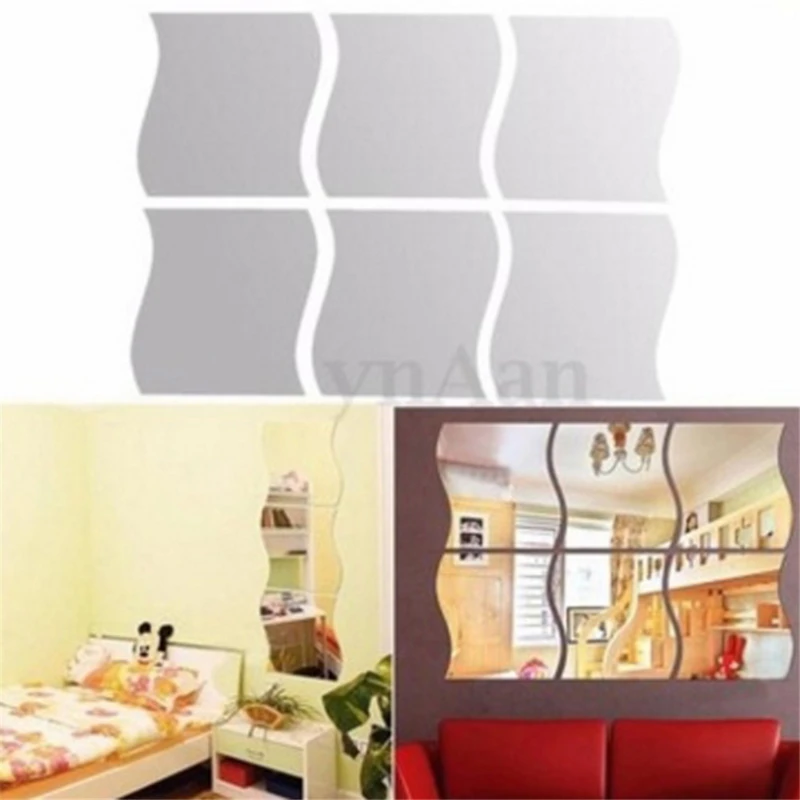 6 шт подвижные волнистые зеркальные настенные наклейки акриловые для гостиной