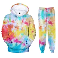 tie dyed 3d hoodies sweatpants two piece suit pullovers colorful casual sweatshirts pants set sportswear tracksuit 2021 outfits