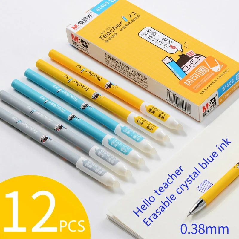 B1403-12 crys-blue M& G стираемая гелевая ручка 0,38/0,5 мм волшебные цвета многоразовая ручка Кристальный синий/черный/синий канцелярские принадлежности для офиса и школы - Цвет: B1403-12 crys-blue